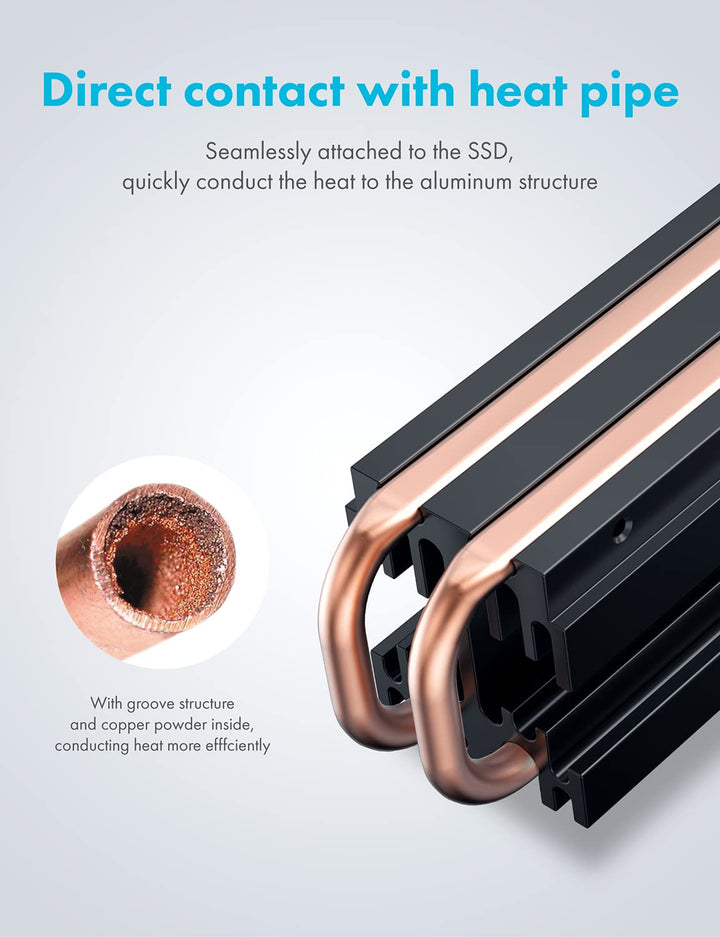 GRAUGEAR | Heatpipe Kühler mit Lüfter | Kühlköper für M.2 NVMe (2280) | aktive | 25mm PWM-Lüfter | g