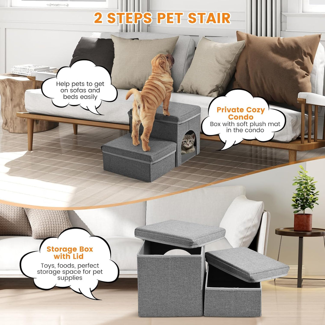 Hundetreppe, Sunowl 2 Stufige Faltbare Haustiertreppe, Extra Breite Hundetreppe Sofa Bett mit Staura
