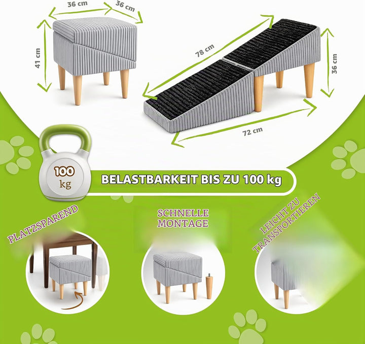 Outentin Hundetreppe Klappbar – rutschfeste Hunderampe &amp; Weiche Haustiertreppe für Kleine &amp; Grosse H