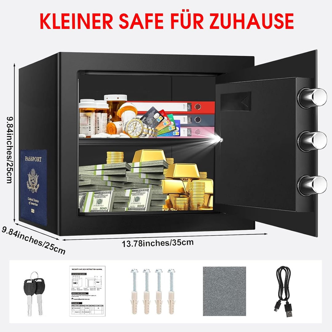 25L Tresor für Zuhause, Tresor Feuerfest Wasserdicht mit Digitalem Tastenfeld, Herausnehmbarem Einle