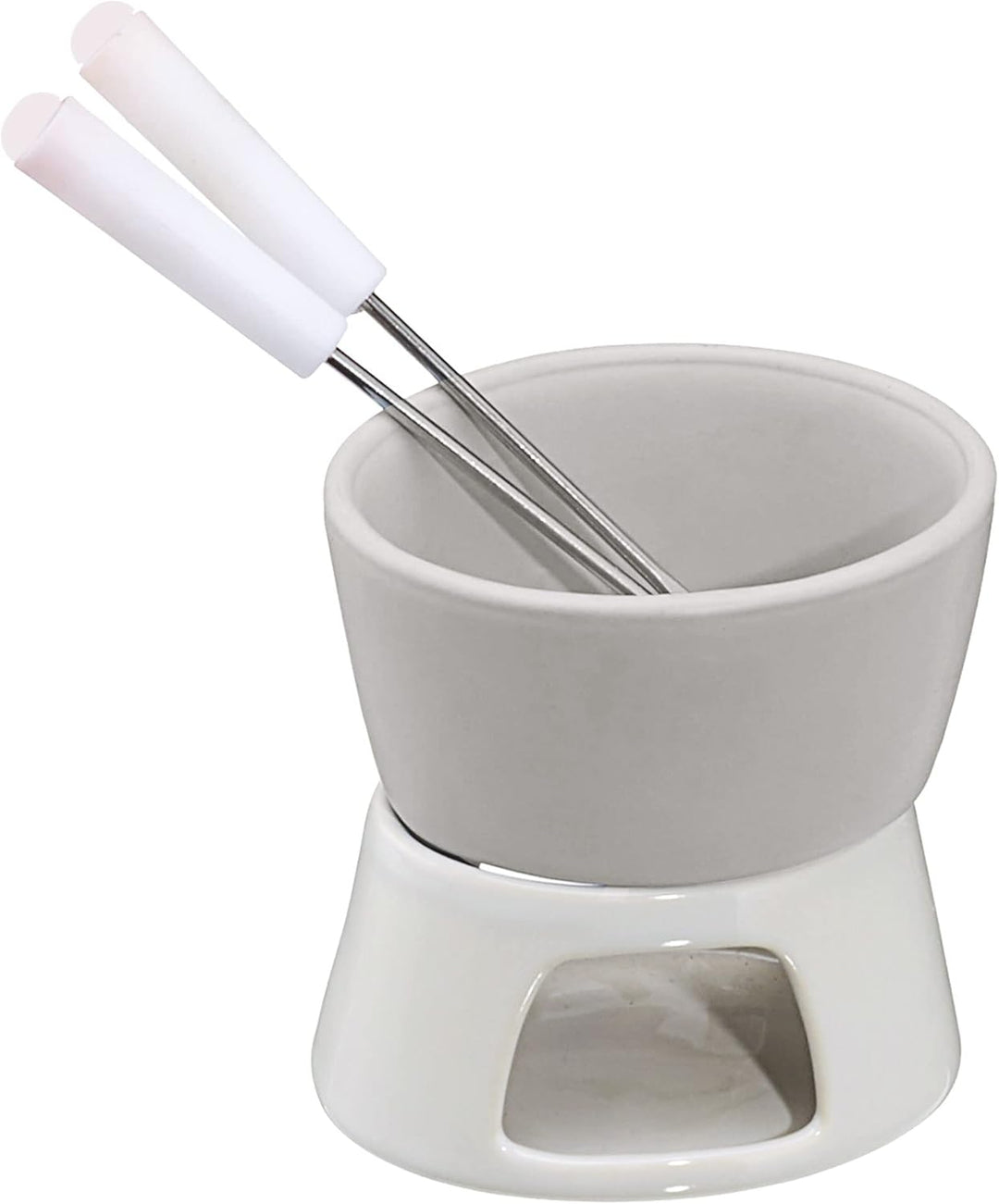 Cepewa 16 x Keramik Schokofondue Set Fondue-Set Schokolandenfondue weiss inkl. 2 Edelstahlgabeln (16