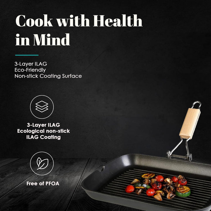 WECOOK! Ecostone Grillpfann Induktion Gewellt, 34 x 24 cm, Antihaftbeschichtung ILAG Ökologisch PFOA