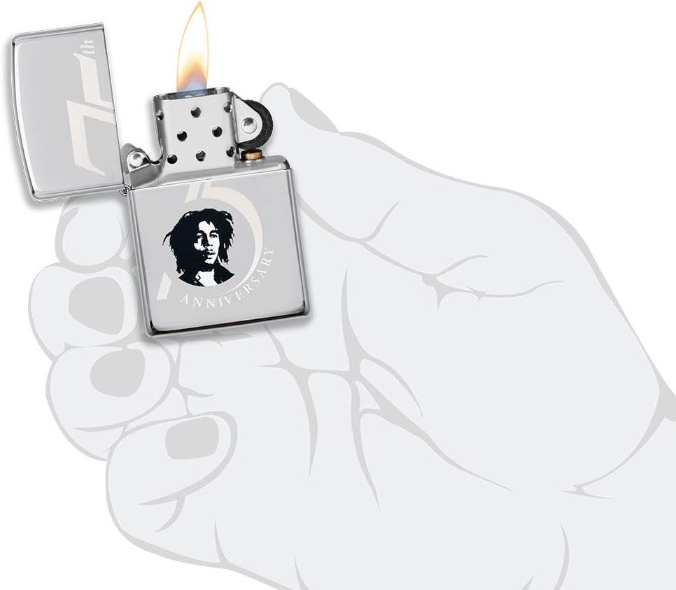 Zippo Feuerzeug Bob Marley Regular - Satin Chrome Hochglanz-chrom Zum 75. Jahrestag., Hochglanz-chro