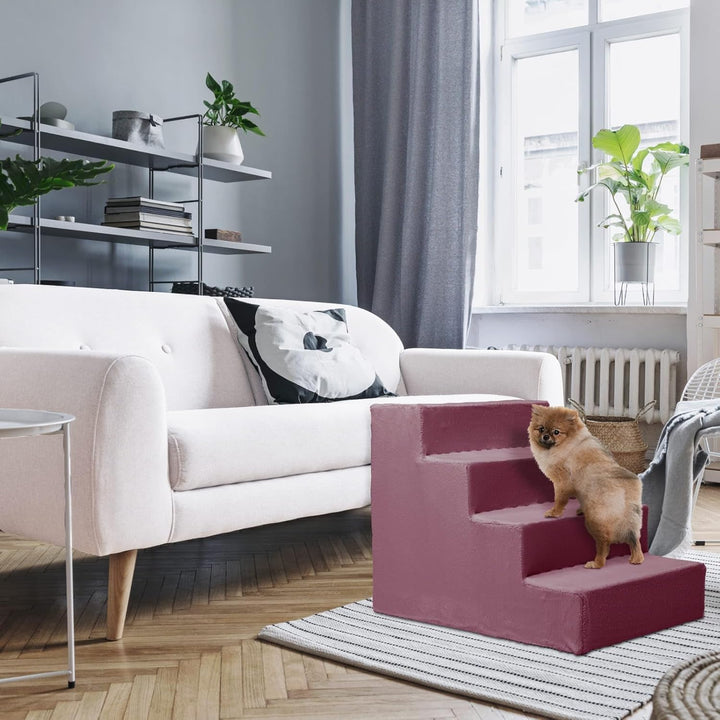Mg Design Hundetreppe 4 Stufen in Violett – Stabiler Holzrahmen, gelenkschonend, leicht &amp; mobil, für