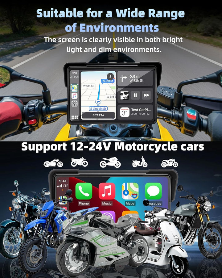 Jansite Motorrad Carplay Bildschirm Android Auto mit TPMS Reifendrucküberwachungssystem, 7 Zoll Moto