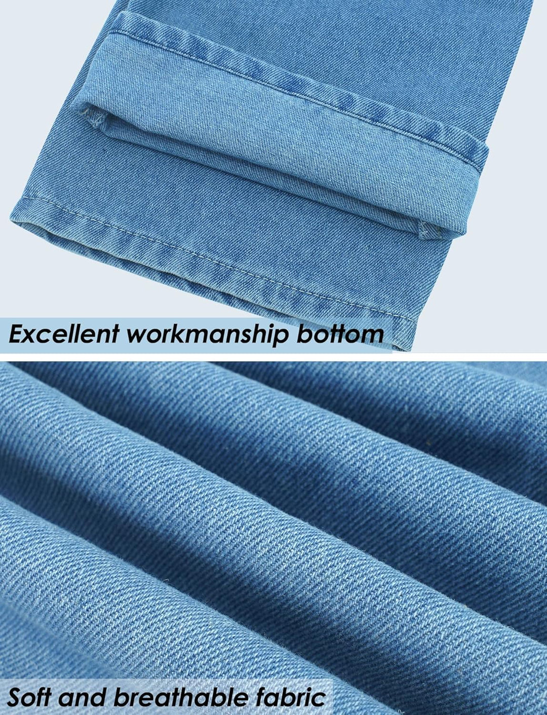 Happy Cherry Jeans Mädchen Wide Ripped Leg Cargo Hose Vintage Löcher Denim Blau 11-12 Jahre Blau-02,