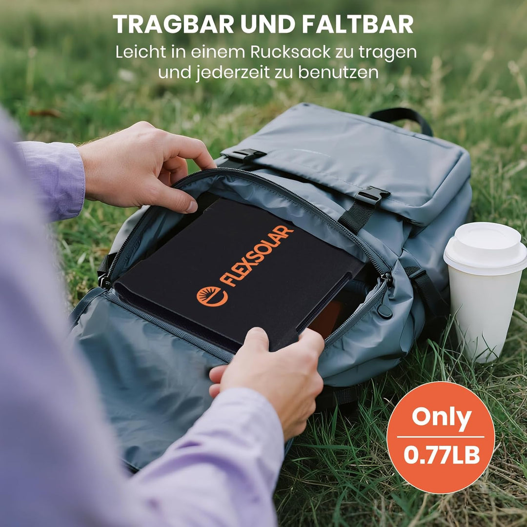 FlexSolar 15W USB Solarpanel Ladegerät, IP67 wasserdichtesETFE Monokristallines Solarpanel mit USB-A