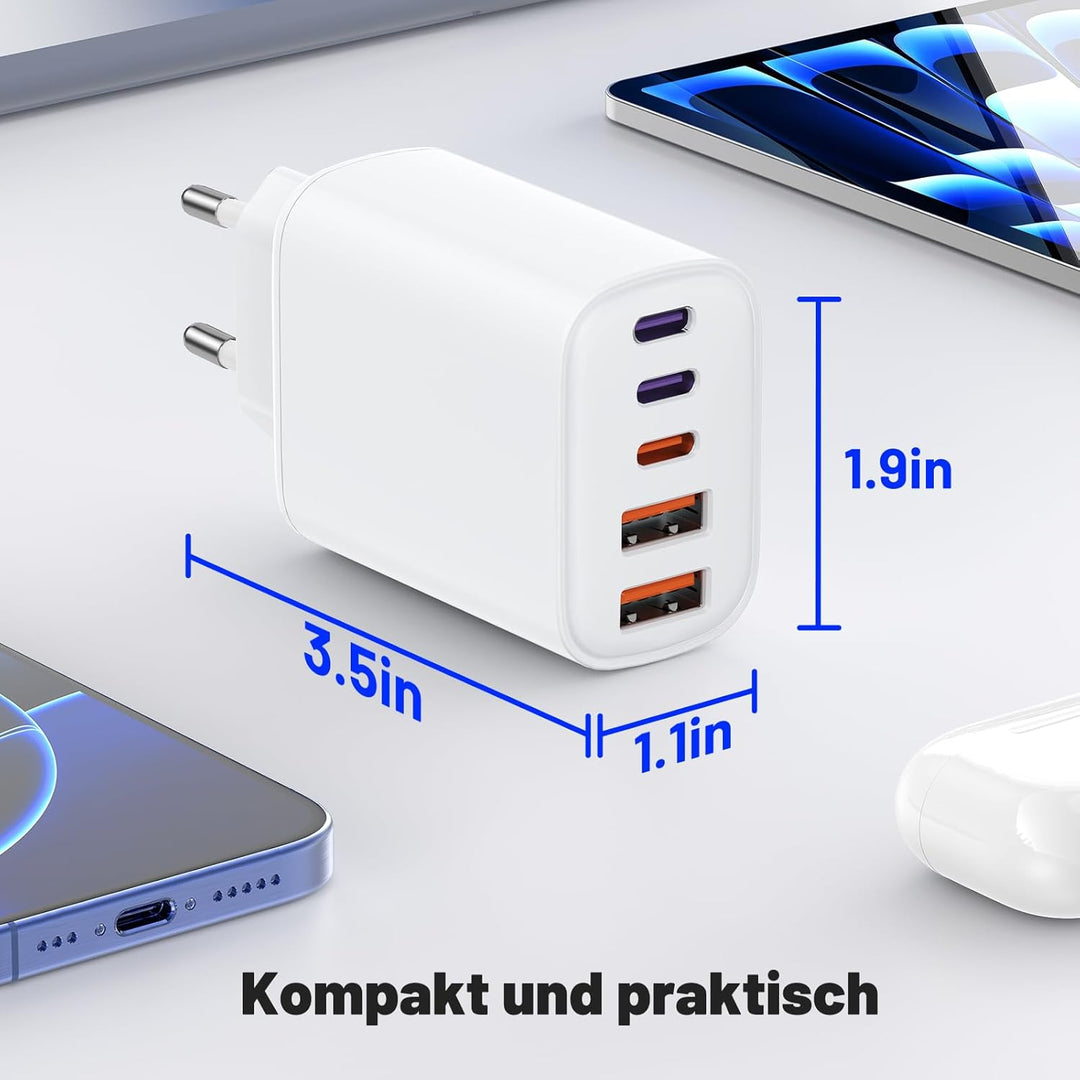 Schnellladegerät 5Port USB-C und USB-A, USB C Ladegerät Power Adapter, Schnellladeblock Fast Charger