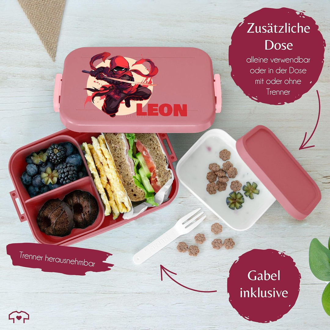 Kinder Bento Box Midi Lunchbox für Mepal Bentobox - Ninja mit Name personalisiert I Schulkind Gesche