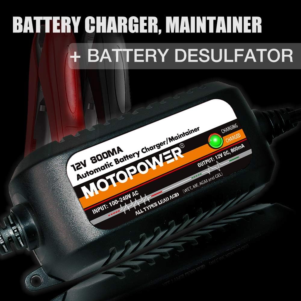 MOTOPOWER MP00205C 12V 800mA Automatisches Ladegerät/Maintainer für Autos, Motorräder, ATVs, Wohnmob