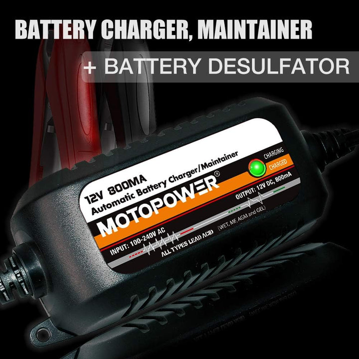 MOTOPOWER MP00205C 12V 800mA Automatisches Ladegerät/Maintainer für Autos, Motorräder, ATVs, Wohnmob