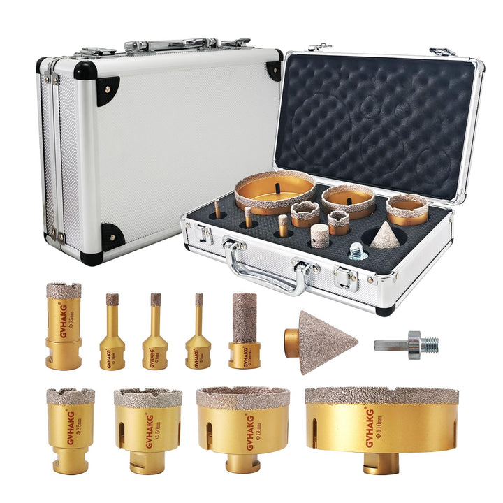 GVHAKG 11 stücke Diamant Fliesenbohrer Set mit M14 Diamantbohrer (6/8/10/25/35/50/68/110mm,1 stück 2
