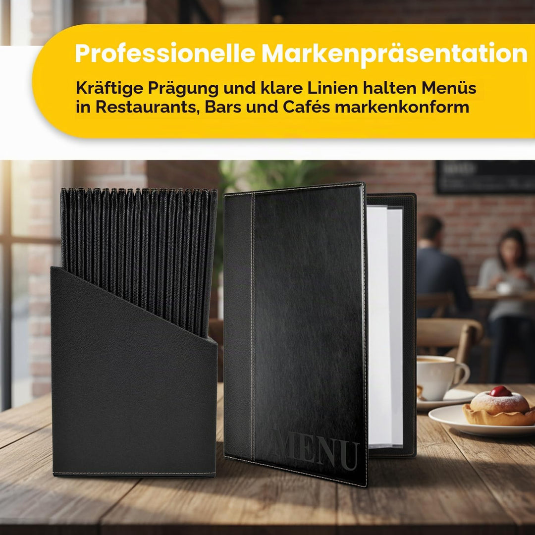 Securit Trendy Range Menükartenbox mit 20 Karten im A4-Format, je 1 doppelseitiger Einleger, Schwarz