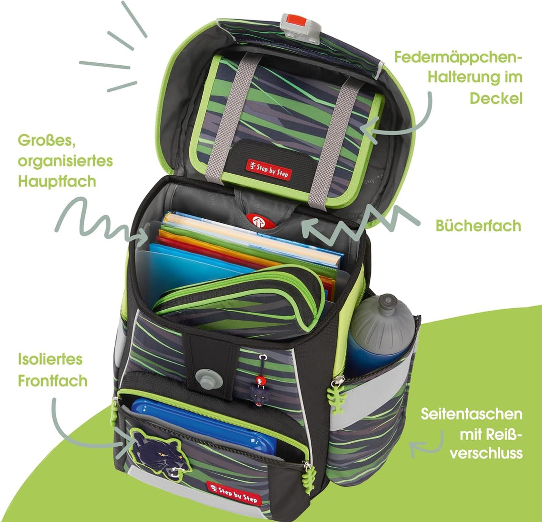 Step by Step Schulranzen-Set Space „Wild Cat Chiko“ 5-teilig, schwarz-gelb, ergonomischer Tornister