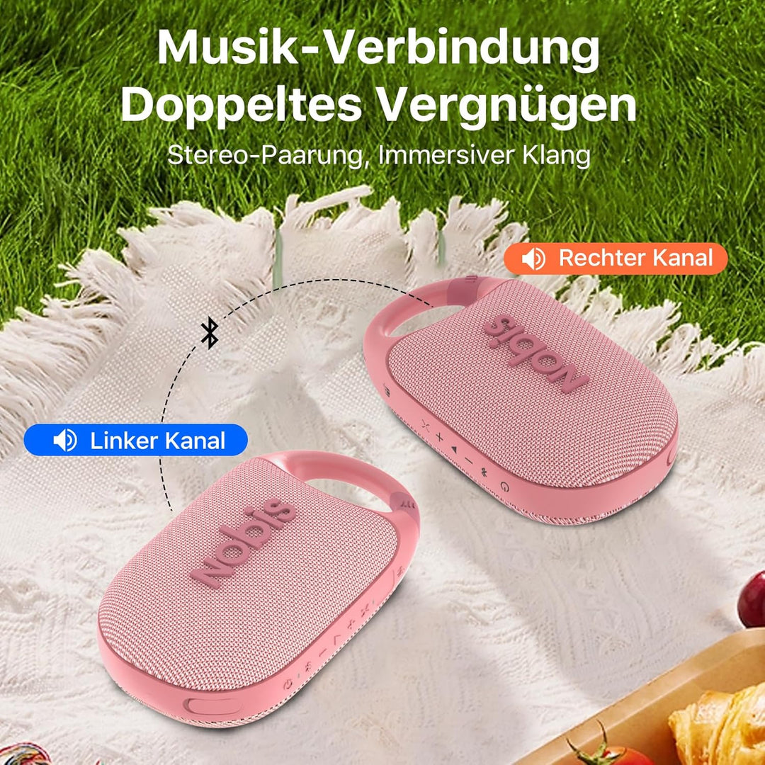 NOBIS Clip N1 Tragbarer Bluetooth Lautsprecher mit App, Beat-Modus, bis zu 24 Stunden Spielzeit, IP6