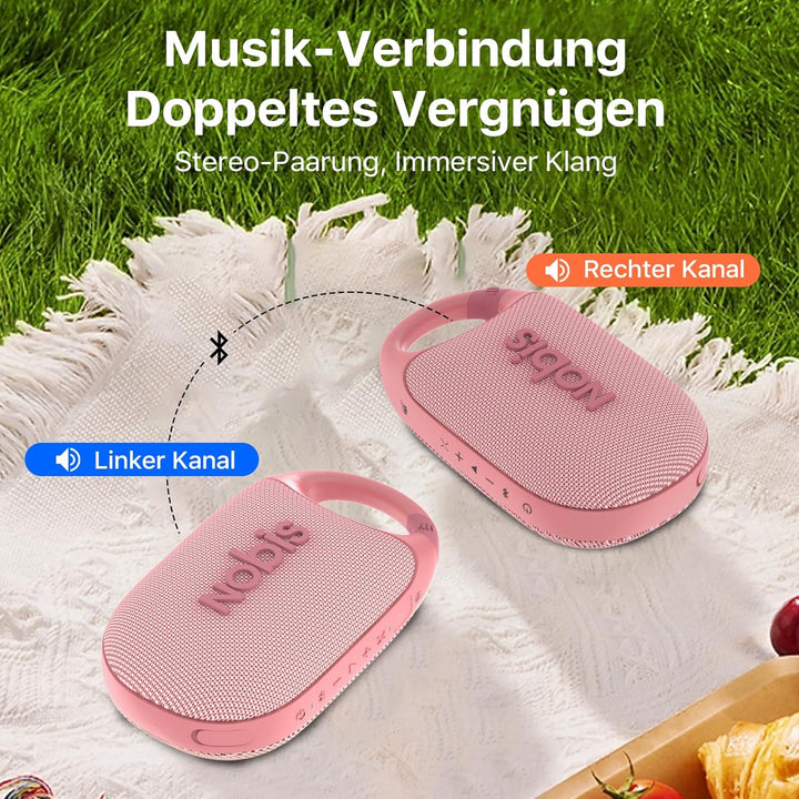 NOBIS Clip N1 Tragbarer Bluetooth Lautsprecher mit App, Beat-Modus, bis zu 24 Stunden Spielzeit, IP6