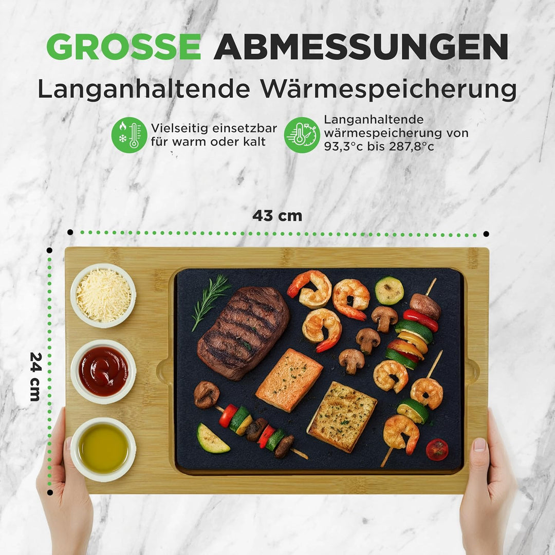 NutriChef Heisser Stein Grillplatte – Tischgrill-Set mit Bambus und Keramik Ideal für Steak und Dinn