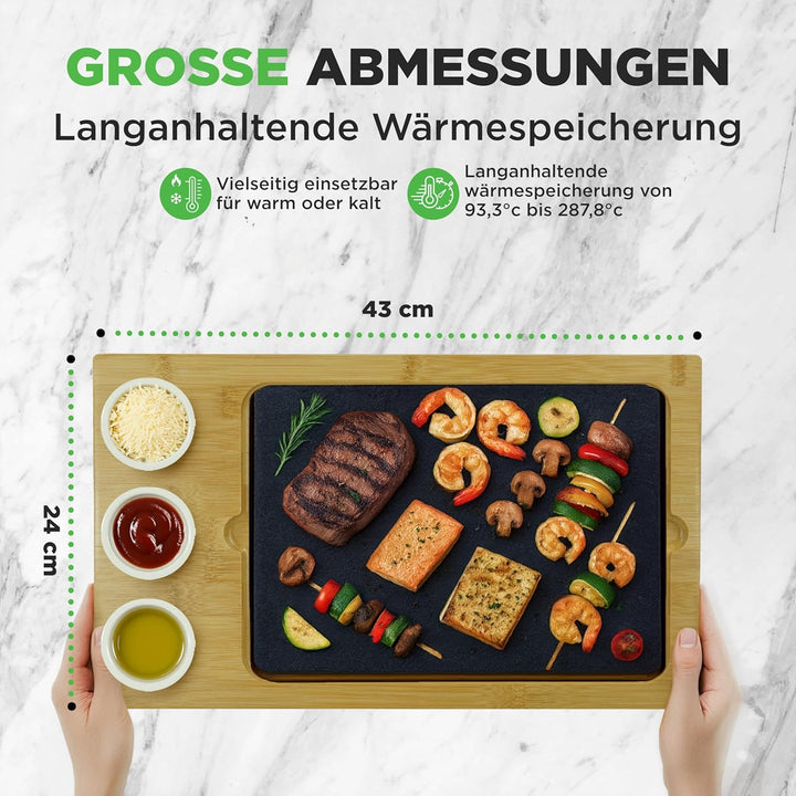 NutriChef Heisser Stein Grillplatte – Tischgrill-Set mit Bambus und Keramik Ideal für Steak und Dinn