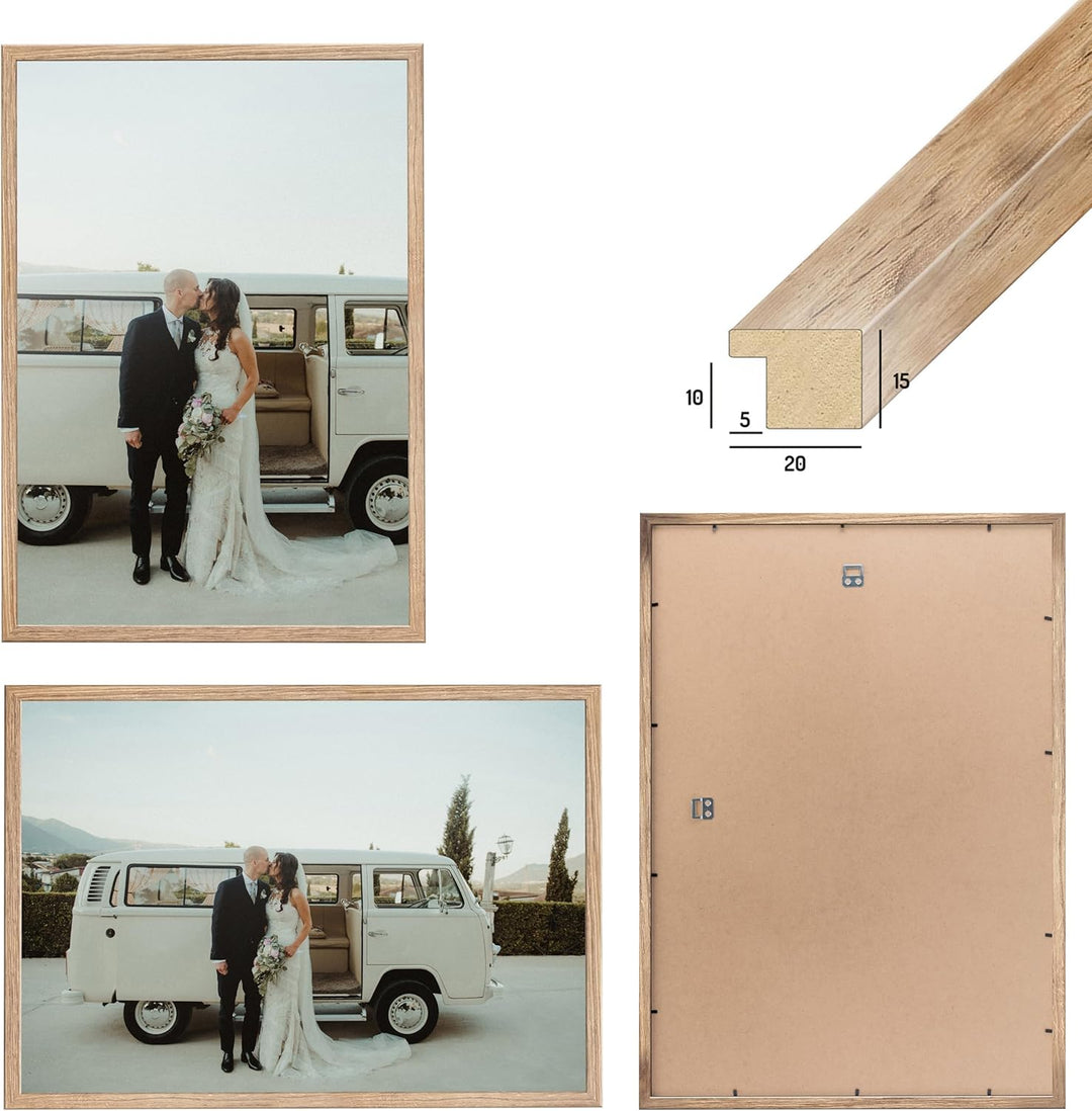 CABBEL 1x Bilderrahmen 60x80 cm Eiche Rahmen 1-Pack | Dokumentenrahmen, Collage, Poster | MDF Holz-P