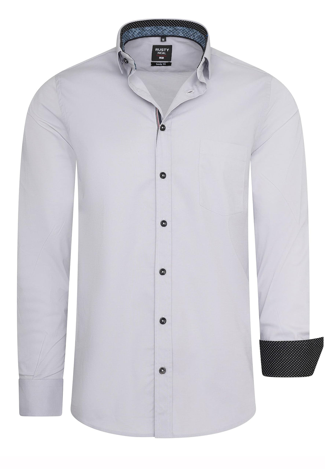 Rusty Neal Freizeit-Hemd Herren Langarm Stretch Hemd im Kontrast Desgin Slim Fit S - 3XL 022 S Grau,