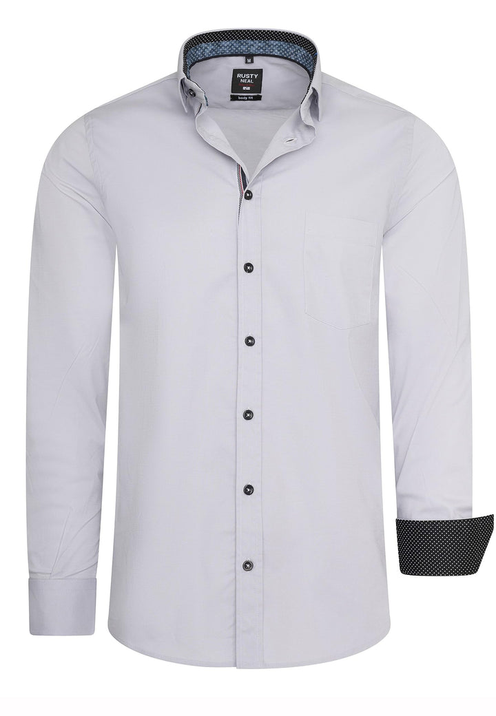 Rusty Neal Freizeit-Hemd Herren Langarm Stretch Hemd im Kontrast Desgin Slim Fit S - 3XL 022 S Grau,