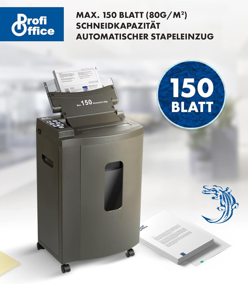 Profi Office Auto Feed Aktenvernichter Partikelschnitt P-5 Alligator - 150 Blatt gleichzeitig, extre