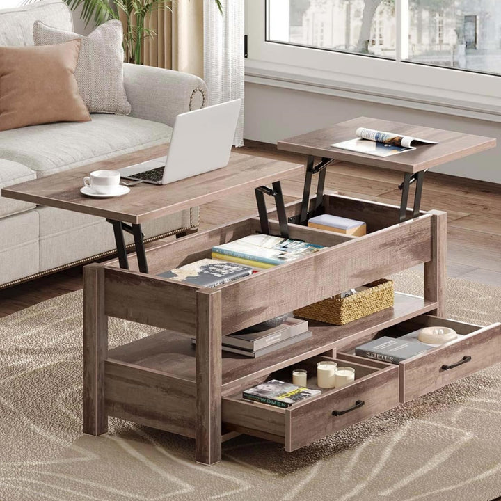 Rolanstar Couchtisch Höhenverstellbar, Couchtisch Holz mit Stauraum, Wohnzimmertisch Höhenverstellba