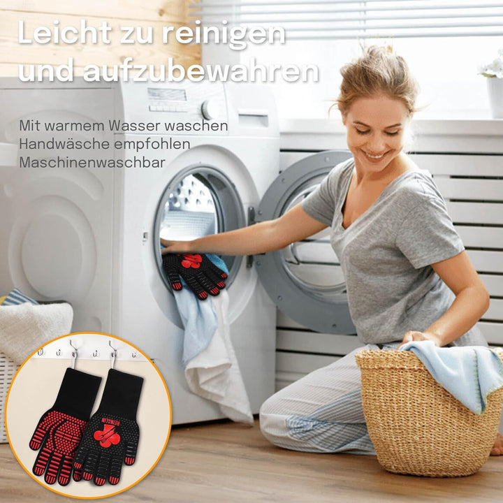 Reinalin Grillhandschuhe Hitzebeständig bis 800°C, Ofenhandschuhe Topfhandschuhe Feuerfeste Handschu