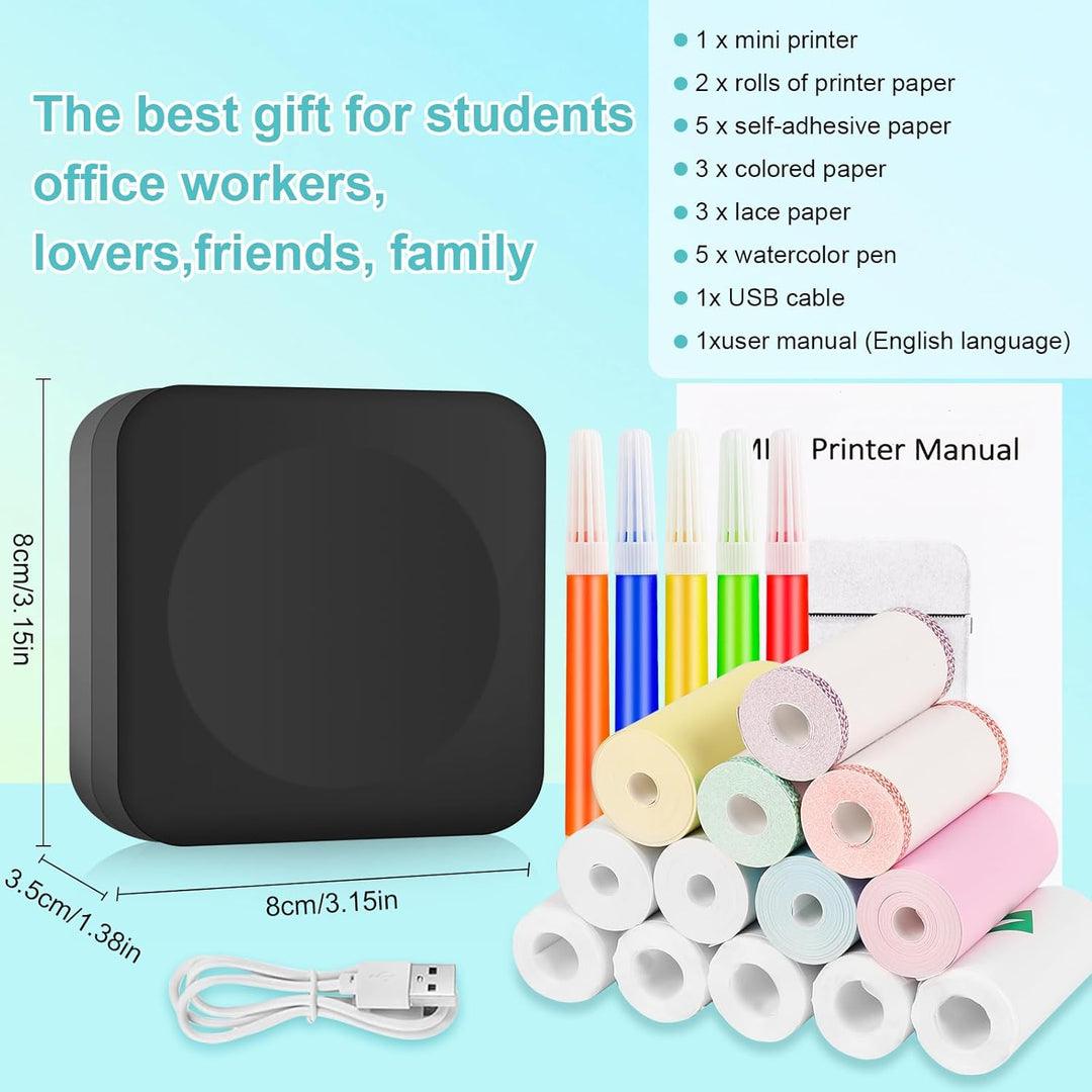 GuKKK Mini Drucker, Mobiler Fotodrucker, Tragbarer Mini Fotodrucker, Wireless Fotodrucker Thermodruc