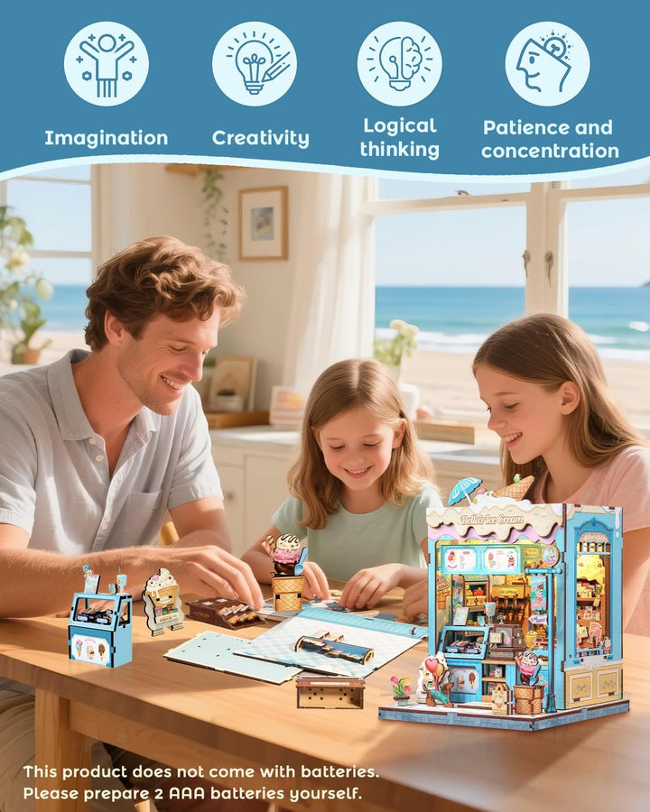 CUTEBEE Sommerliche Süsse 3D-Puzzle Book Nook - Eisgeschäft-Thema Puppenhaus-Set, traumhaft bunt, zu