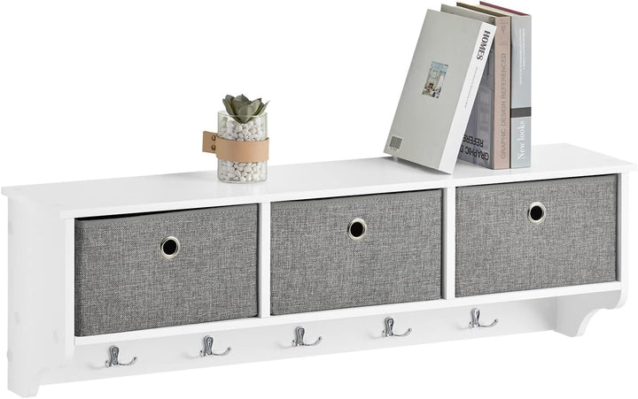 SoBuy FRG282-W Wandgarderobe Flurgarderobe Kleiderhaken Hängeregal mit 3 Körben und 5 Haken Garderob