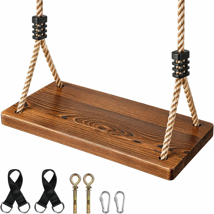 Holzschaukel für Garten & Innenbereich – Schaukelsitz aus Massivholz (43x20x2,5cm) bis 200kg, Kinder