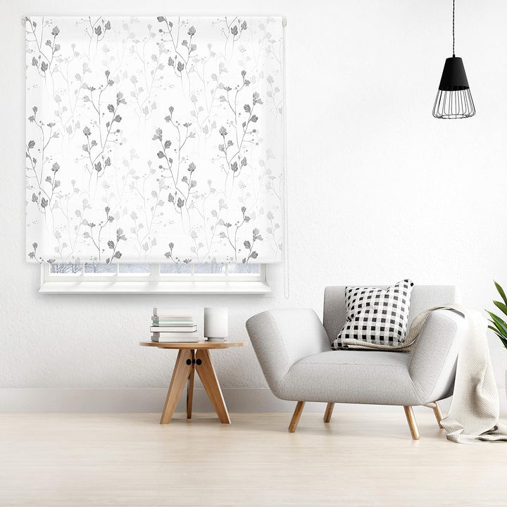 Blindecor Rollo transparent Digitalblumen 90x180 (Breite x Länge)