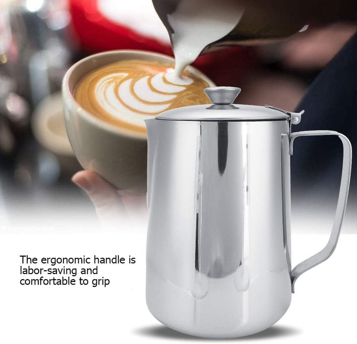 MAGT Milchkännchen mit Deckel, Edelstahl Milchkanne 1000ml Milchschaumkännchen Kaffeetasse Milchbehä