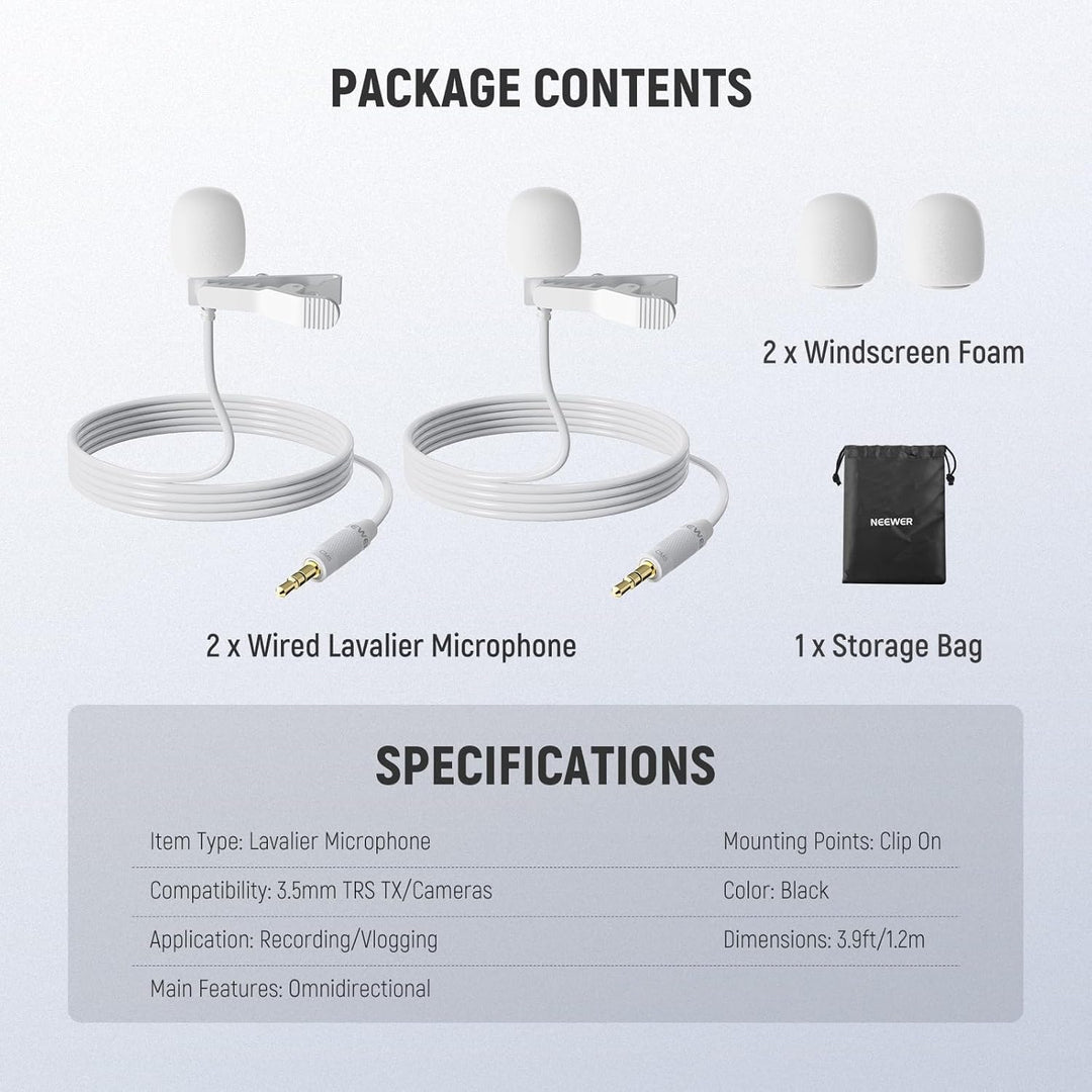 NEEWER 2er Pack Lavalier Ansteckmikrofon, kompatibel mit Rode Wireless GO II 2 DJI Kabelloses Mikrof