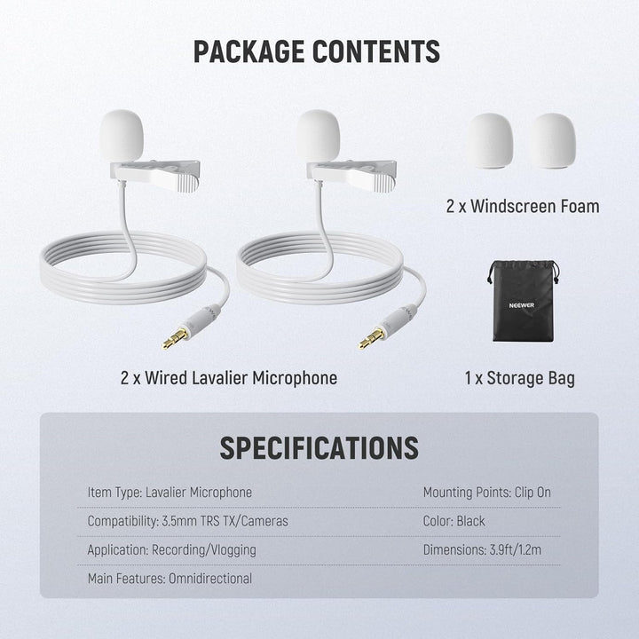 NEEWER 2er Pack Lavalier Ansteckmikrofon, kompatibel mit Rode Wireless GO II 2 DJI Kabelloses Mikrof