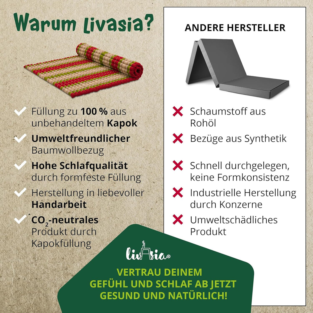 livasia Rollmatte Rollmatratze L-200x110x4,5cm, Gästebett Gästematratze 1 Person, Reisebett Kofferra