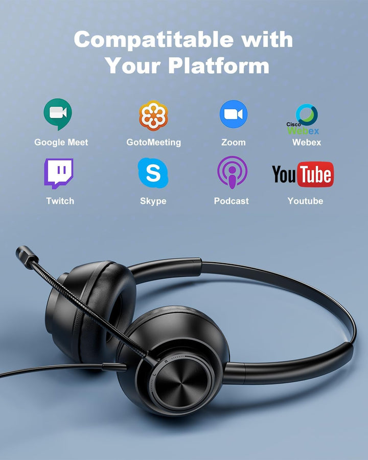 New Bee USB Headset mit Mikrofon, PC Headset mit USB-A & USB-C, Verstellbares Mikrofon für Call Cent