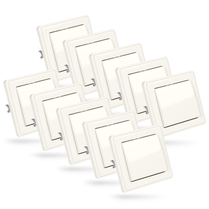 ABSINA 10x Kreuzschalter Unterputz weiss - Lichtschalter Unterputz 250V AC, 10A, IP20 inkl. Rahmen,