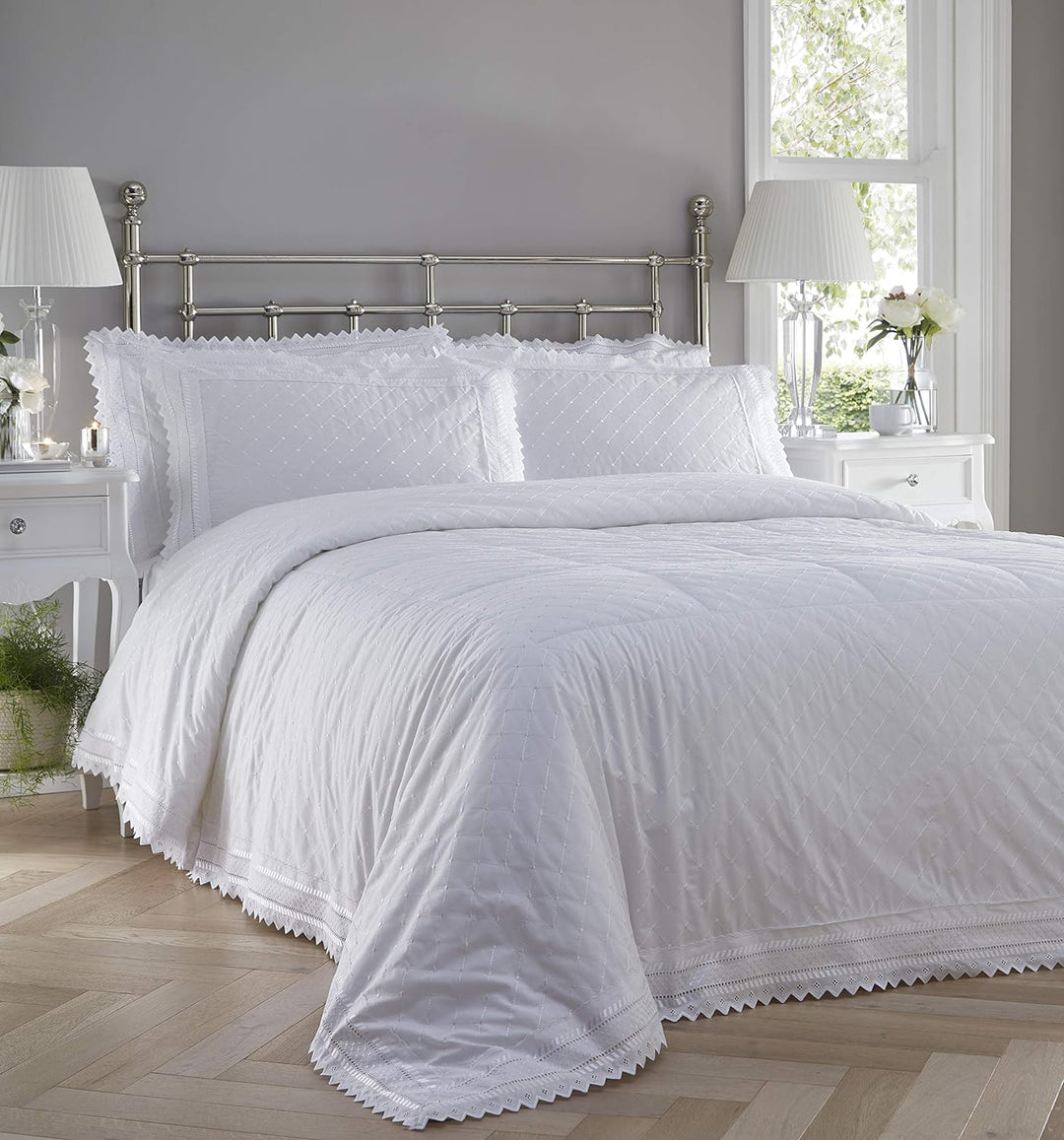 Balmoral Broderie Anglais Percale Duvet Cover and 2 Pillowcases Bedding Bed Set, Cotton, White, Supe