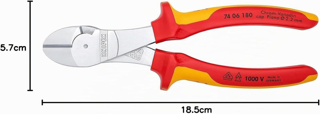 Knipex Kraft-Seitenschneider verchromt, isoliert mit Mehrkomponenten-Hüllen, VDE-geprüft 180 mm 74 0