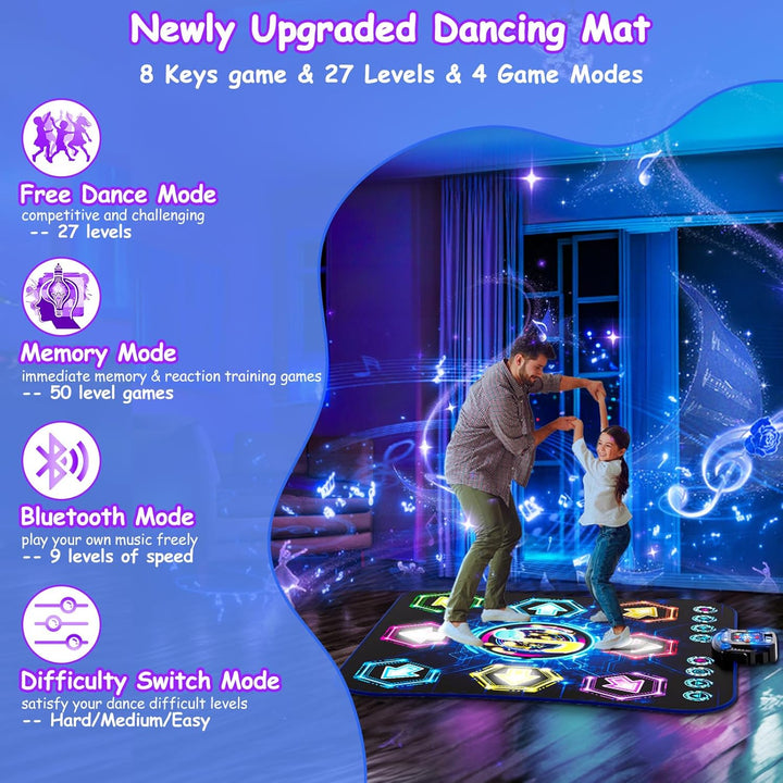 Tanzmatte für Kinder ab 3-12 Jahre, 2025 Musikmatte mit 8 LED-Lichtern&Bluetooth,Tanzmatte für mädch