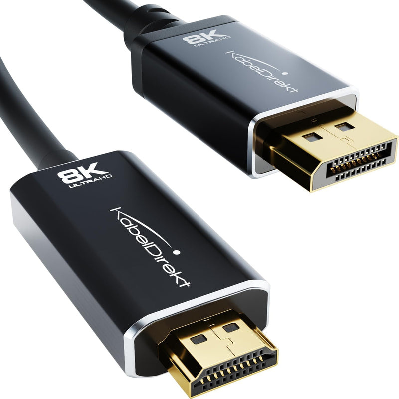 KabelDirekt – 8K/4K DisplayPort 1.4 auf HDMI 2.1 Adapter Kabel mit bruchfesten Metallsteckern – 1,8