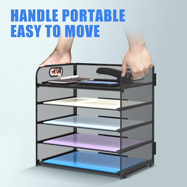 Supeasy Papier-Organizer, Briefablage mit Griff, Netzstoff, schwarzer Papiersortierer, Schreibtisch-