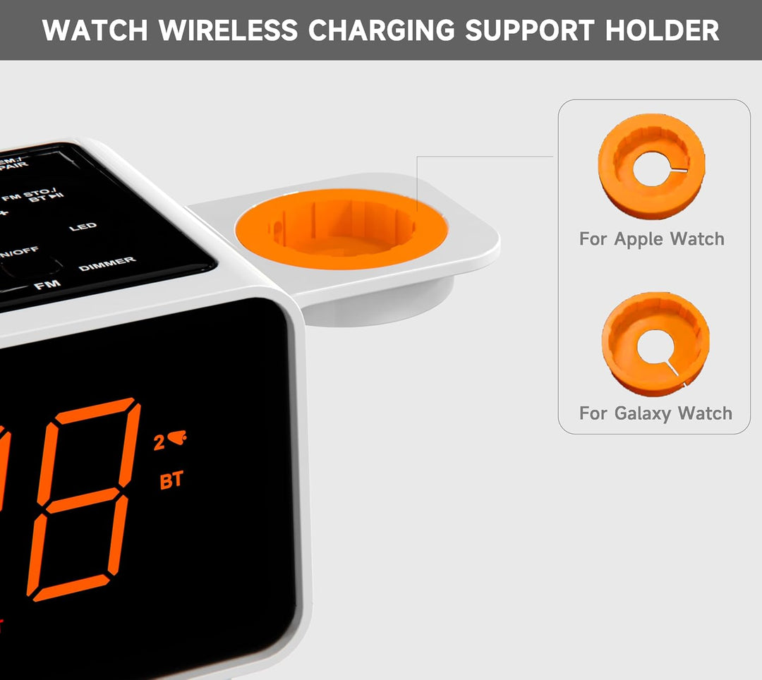 iTOMA Dual Wireless Charging Radiowecker mit Bluetooth Lautsprecher, FM Radio, Zwei USB Port, Dual A
