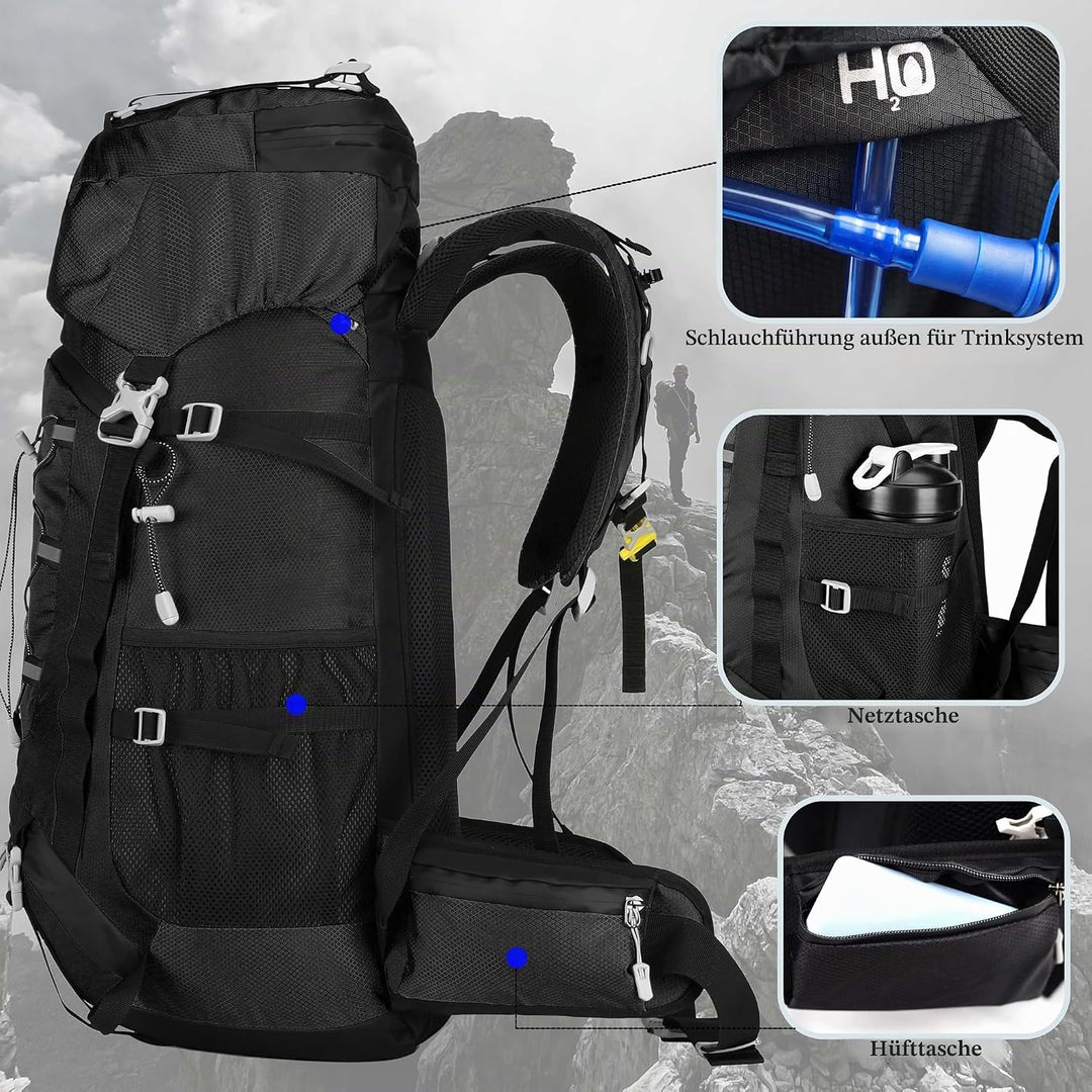 60L wanderrucksack Wander camping rucksack, mit Regenschutz, Kletterrucksack für Damen und Herren, R