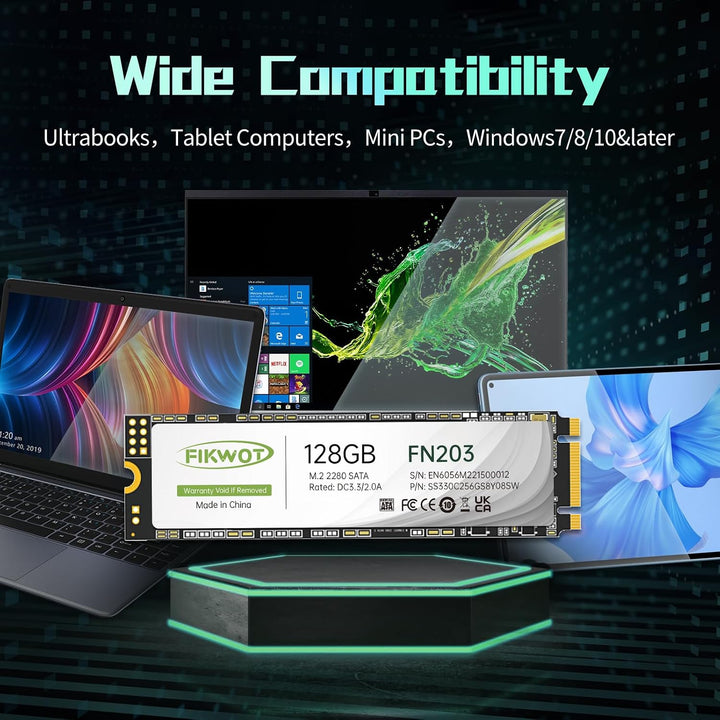 Fikwot FN203 128GB M.2 SATA SSD – SLC Cache 3D NAND TLC SATA III 6Gb/s M.2 2280 NGFF Internes Solid