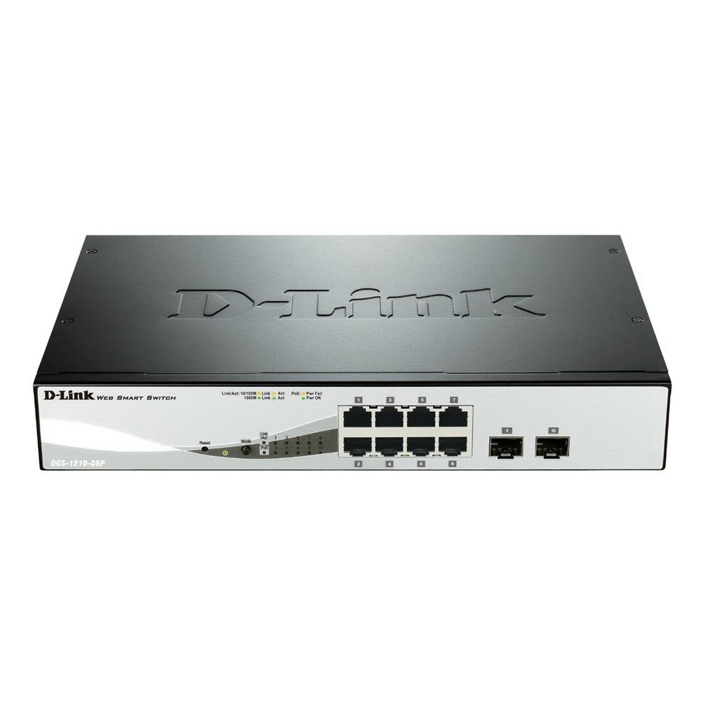 D-Link DGS-1210-08P Gigabit Smart Switch (8-Port, 2x SFP, 20 Gbit/s Schaltleistung) 10 Port|8x1G PoE