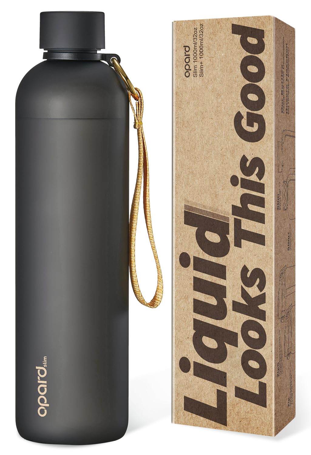 Opard Slim Trinkflasche 1l, Kohlensäure geeignet Wasserflasche, Water Bottle Spülmaschinenfest, BPA