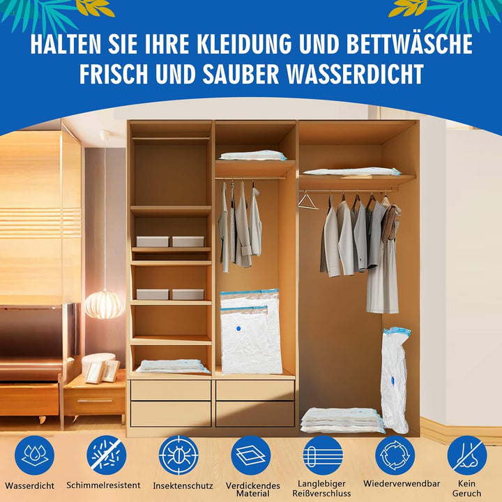 Vakuumbeutel für Kleidung mit elektrischer Luftpumpe, Transparent Vakuumbeutel 12 Pack Aufbewahrungs